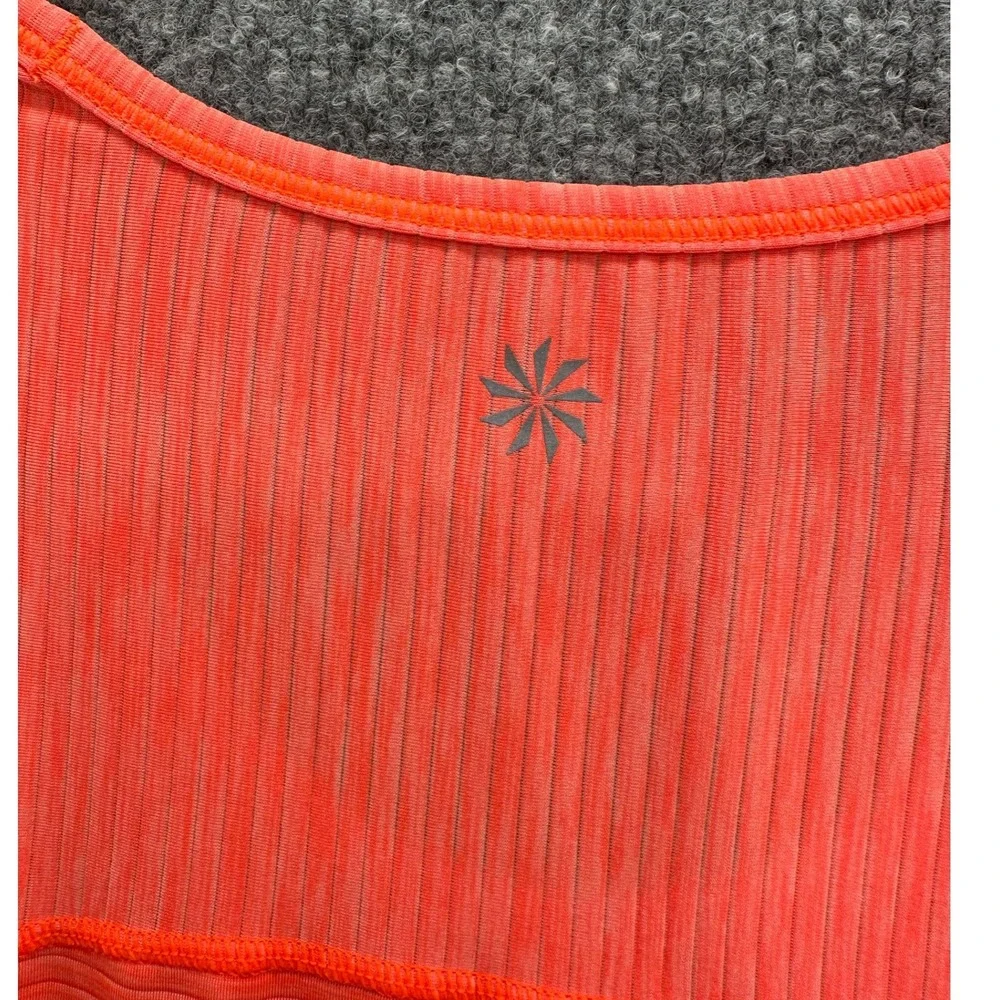 Athleta Womens Neon Coral Orange Ribbed Asymmetrical Hem Short Sleeve Tee Top, S - Picture 7 of 9